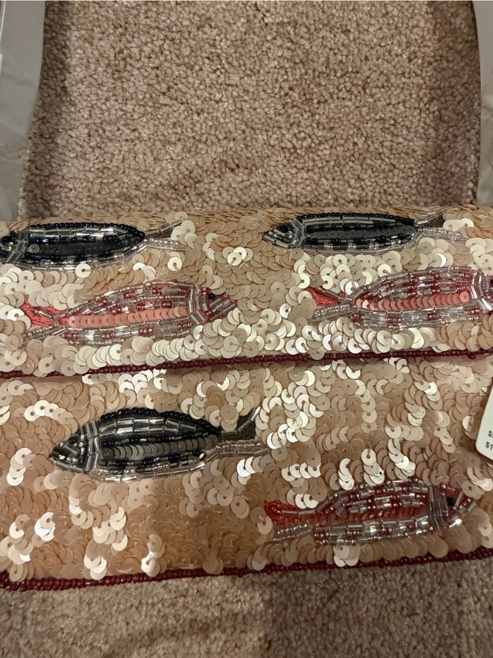 NWT new Anthropologie Fiona beaded shoulder bag purse sardines pink tan beige - Picture 14 of 16